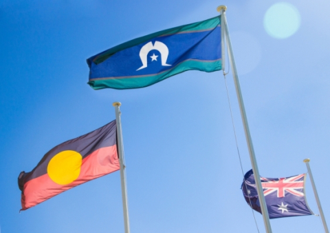 Indigenous flag and Australian flag