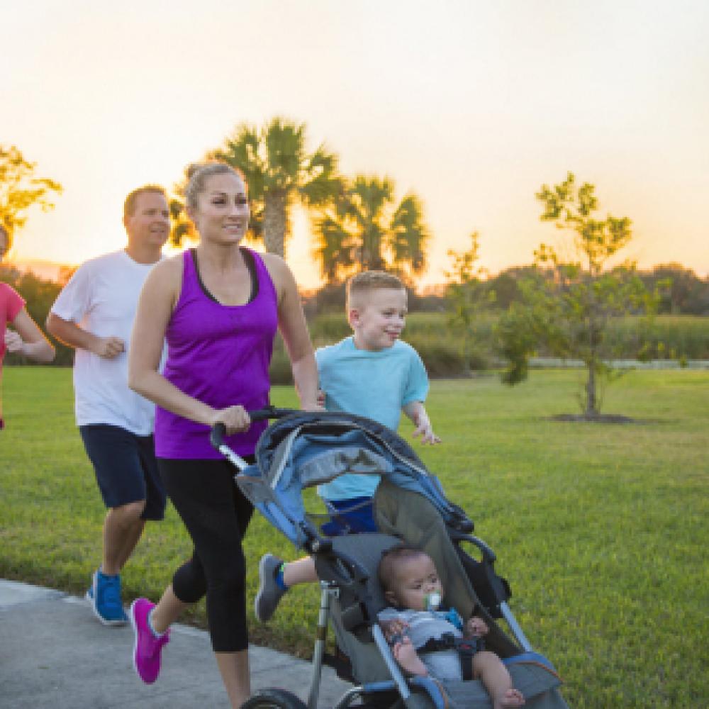 Family running outdoors kids toddler to teen selfcare